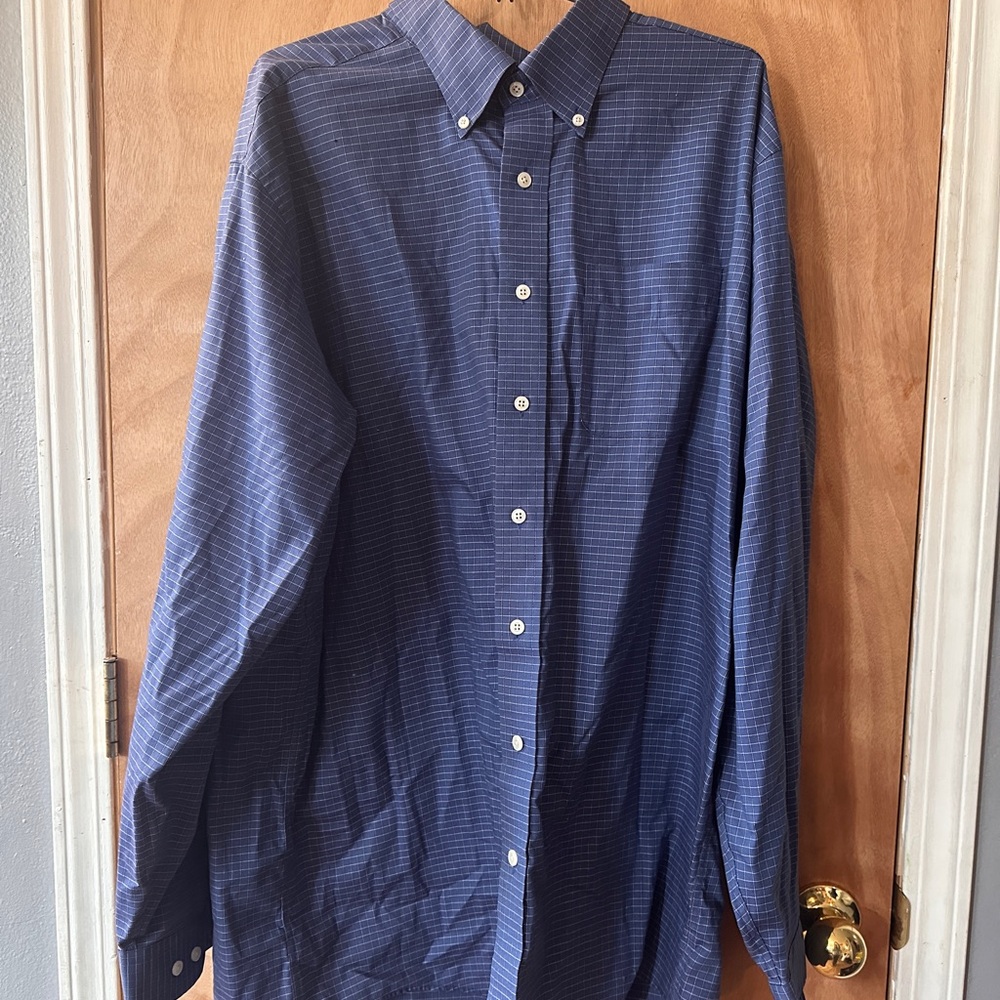 L.L. Bean Navy Checkered Men's Button Down Shirt